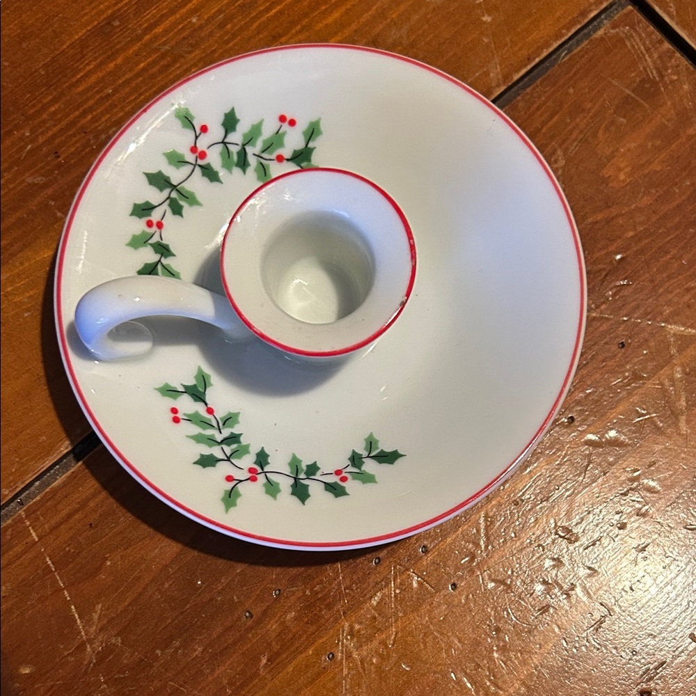 Festive Holly candlestick chamber made in Japan candle holder taper holiday